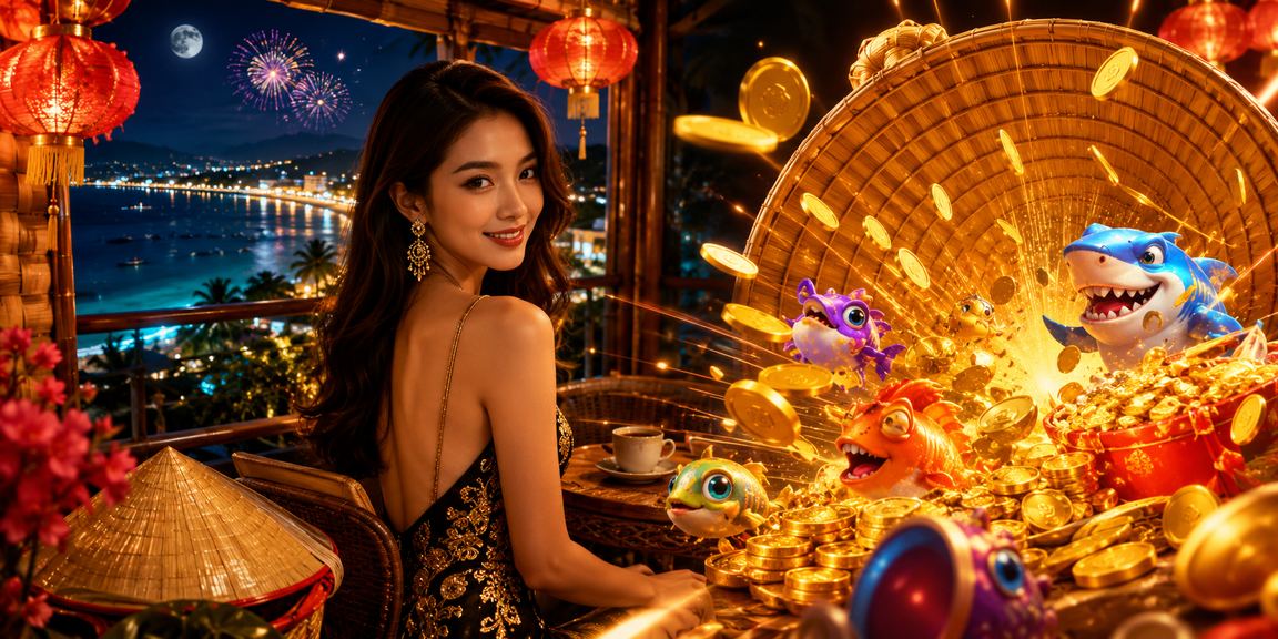 Người chơi đội nón lá tại Phú Quốc tham gia trò chơi trực tuyến bên bờ biển